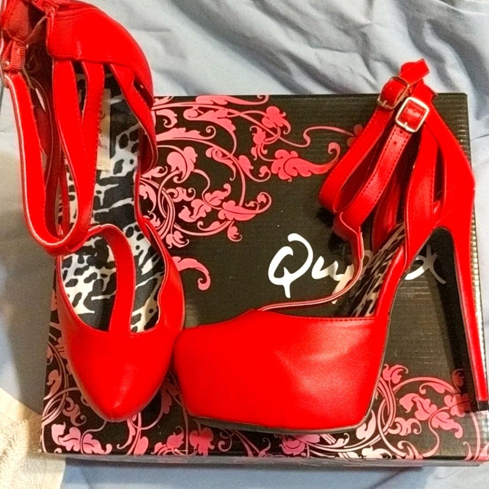 Red T-strap Platform Stilettos